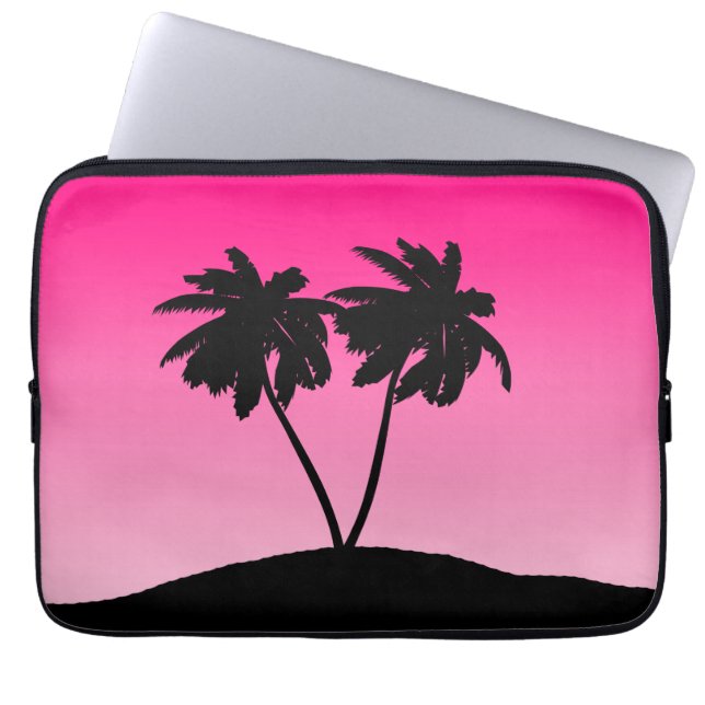 Palm Tree Silhouette on Dawn Pink Laptop Sleeve (Front)