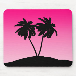 Palm Tree Silhouette on Dawn Pink Mouse Pad