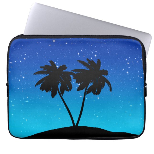 Palm Tree Silhouette on Evening Blue with Stars Laptop Sleeve (Front)