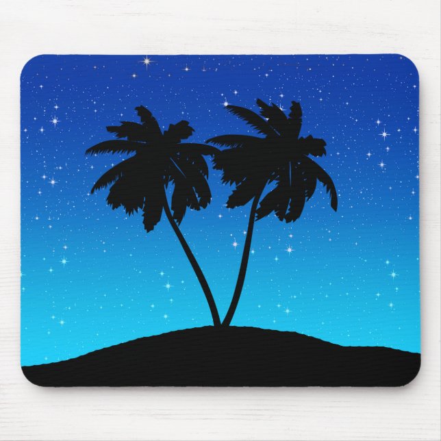 Palm Tree Silhouette on Evening Blue with Stars Mouse Pad (Front)