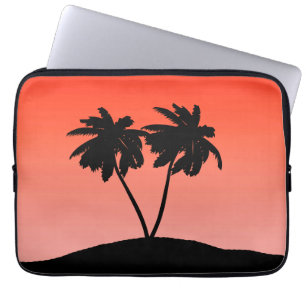 Palm Tree Silhouette on Sunset Orange Laptop Sleeve