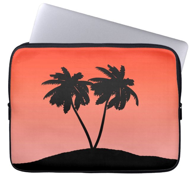 Palm Tree Silhouette on Sunset Orange Laptop Sleeve (Front)