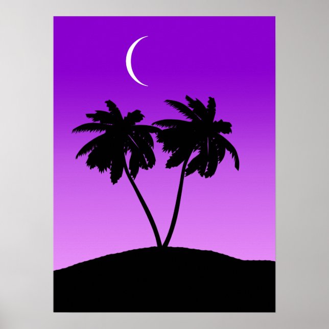 Palm Tree Silhouette on Twilight Purple Poster (Front)