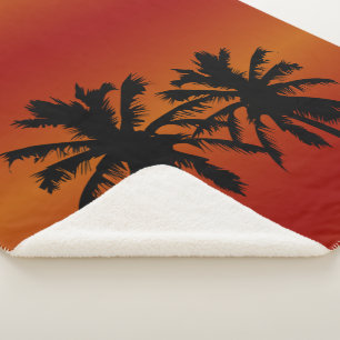 Palm Tree Silhouette Orange Sunset Sherpa Blanket