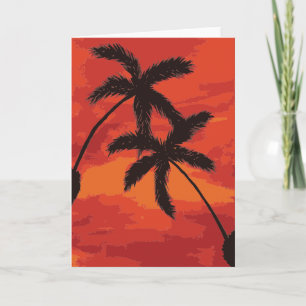 Palm Tree Silhouette Sunset Painting Card