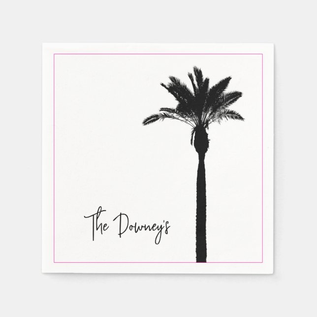 Palm Tree Silhouette Travel Coastal NAME Chic Napkin (Front)