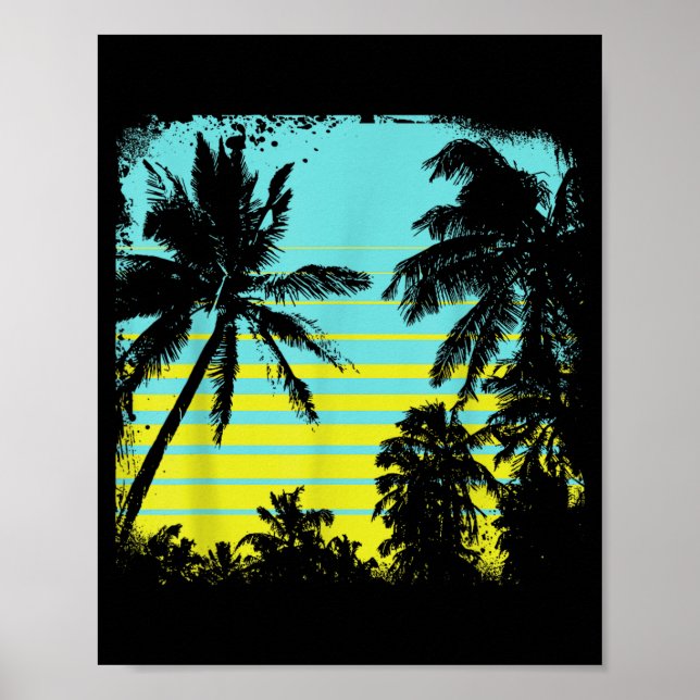 Palm Tree Silhouette Tree design Vintage Graphic Poster (Front)