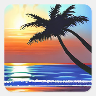 Palm Tree Silhouette with Sunet Square Sticker