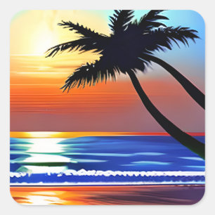 Palm Tree Silhouette with Sunset Reflection Square Sticker