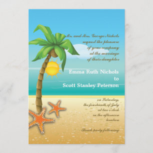 Palm tree & starfish beach destination wedding invitation