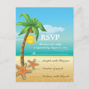 Palm tree & starfish beach wedding RSVP card