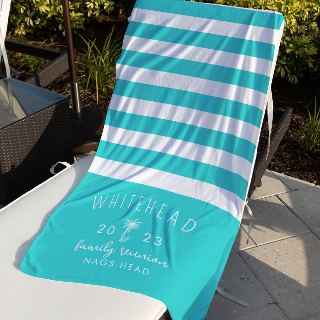 Palm Tree Stripe Aqua Monogram Beach Towel (Creator Uploaded)
