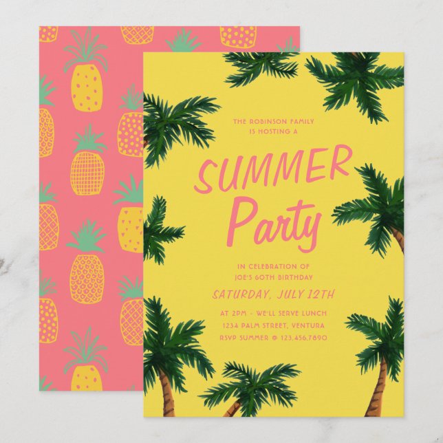 Palm Tree Summer Party Invitation (Devant / Derrière)