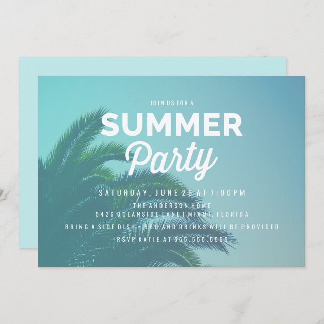 Palm Tree Summer Party Invitations (Front/Back)