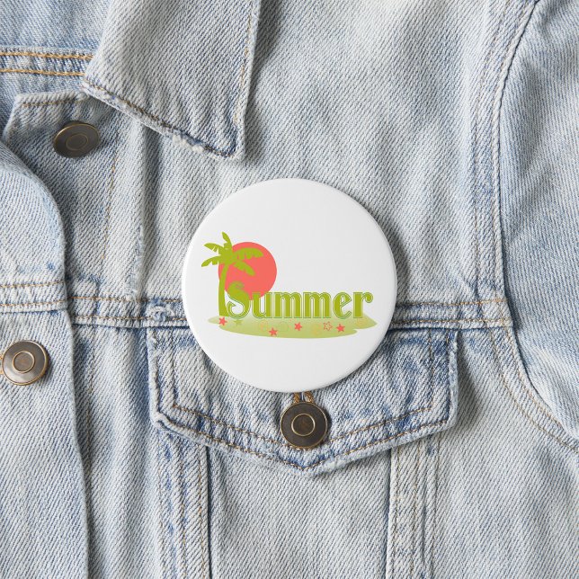 Palm Tree Summer with Sun and Beach 3 Inch Round Button (Creator Uploaded)
