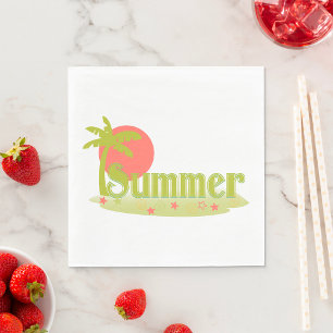 Palm Tree Summer with Sun and Beach Napkin