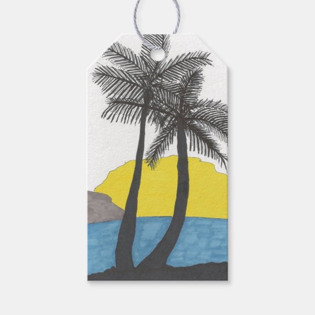 Palm Tree Sunrise Silhouette Gift Tags (Front)