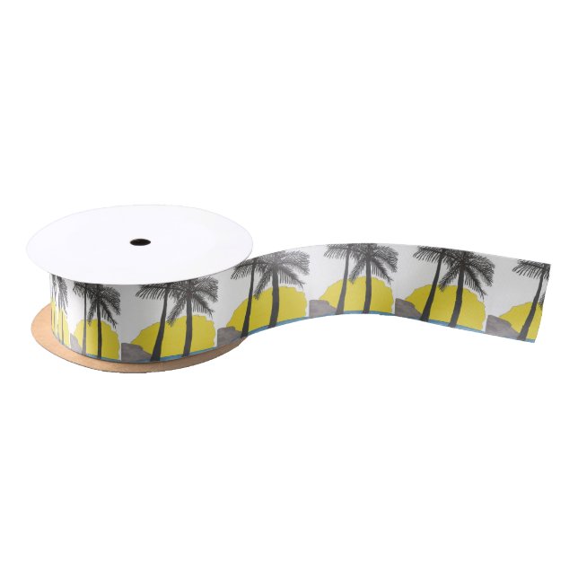 Palm Tree Sunrise Silhouette Satin Ribbon (Spool)