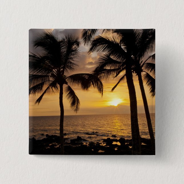 Palm tree sunset 2 inch square button (Front)
