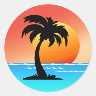 Palm Tree Sunset Classic Round Sticker