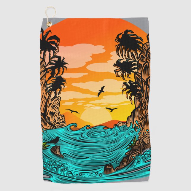 Palm Tree Sunset Golf Towel (Front)