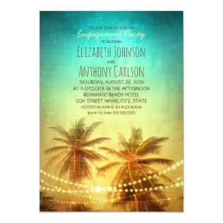 Palm Tree Sunset Hawaiian Beach Engagement Party Card