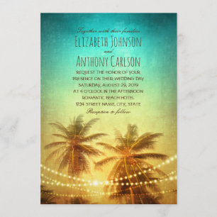 Palm Tree Sunset Hawaiian Beach Themed Wedding Invitation
