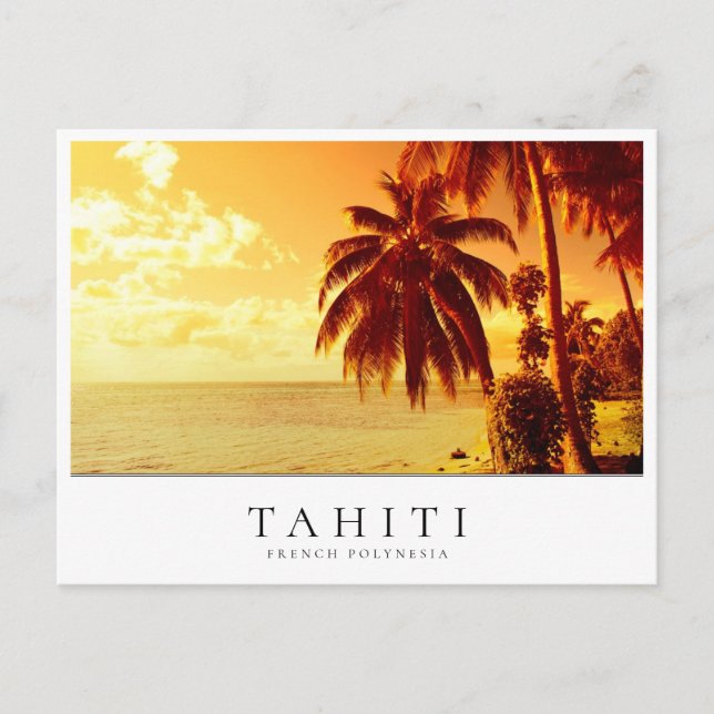 Palm tree sunset in Tahiti, French Polynesia Postcard (Front)