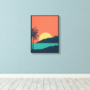 Palm Tree Sunset, Island, Boho Abstract Art Canvas Print