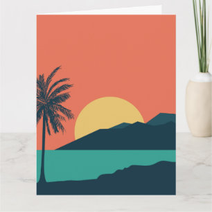Palm Tree Sunset, Island, Boho Abstract Art Card