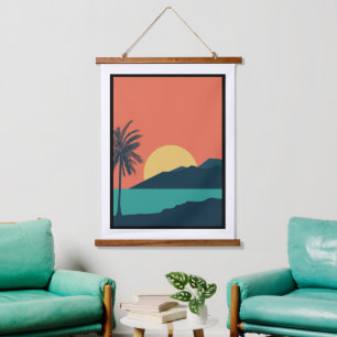 Palm Tree Sunset, Island, Boho Abstract Art Hanging Tapestry