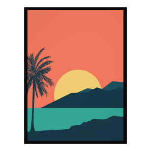 Palm Tree Sunset, Island, Boho Abstract Art Photo Print