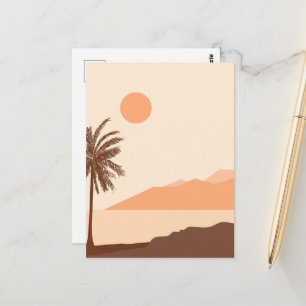 Palm Tree Sunset, Island, Boho Abstract Art Postcard