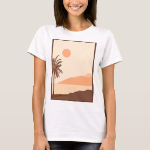 Palm Tree Sunset, Island, Boho Abstract Art T-Shirt