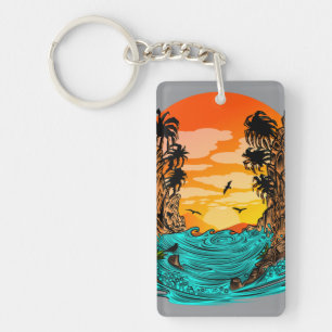 Palm Tree Sunset Keychain