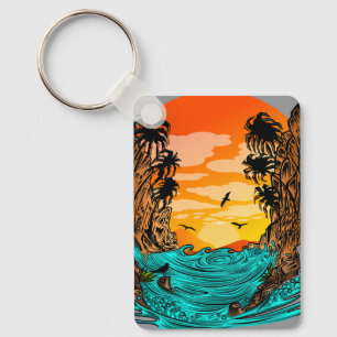 Palm Tree Sunset Keychain