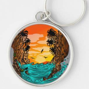 Palm Tree Sunset Keychain