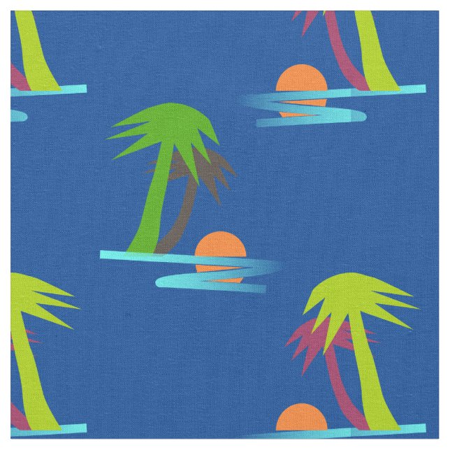 Palm Tree Sunset on Sea Pattern Customizable Fabric (Close Up)