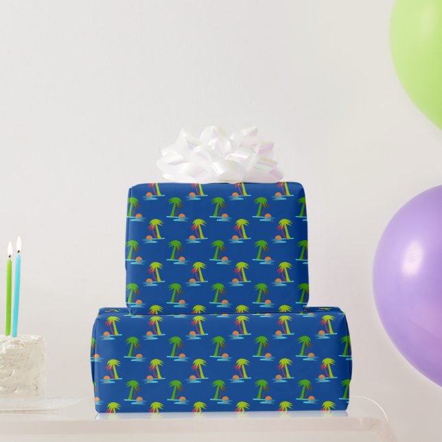 Palm Tree Sunset on Sea Pattern Customizable Wrapp Wrapping Paper (Party Gifts)