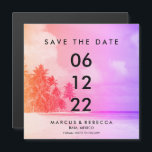 Palm Tree Sunset Pink Beach Wedding Save Date  Mag<br><div class="desc">Palm tree-lined beach in sunset pink design magnetic wedding save the dates for your destination beach wedding. Customize with your names and wedding date. Mail these out to your friends and family to let them know to save your date on their calendar for your upcoming wedding.</div>