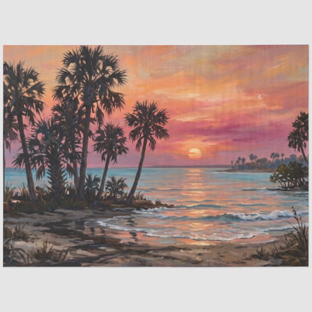 Palm Tree Sunset Silhouette Decoupage Tissue Paper (Front)