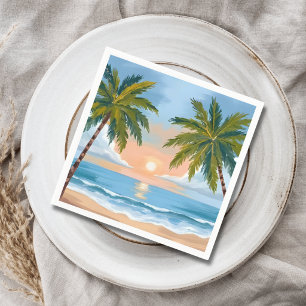 Palm Tree Sunset   Tropical Beach Wedding Napkin