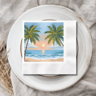 Palm Tree Sunset Tropical Beach Wedding Napkin