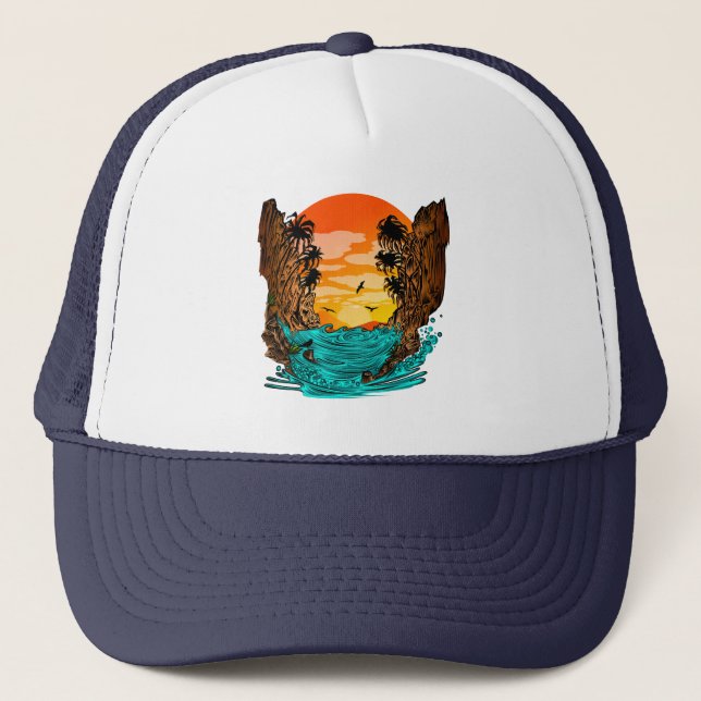 Palm Tree Sunset Trucker Hat (Front)