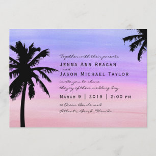 Palm Tree Sunset Watercolor Wedding Invitation