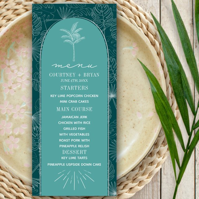 Palm Tree Teal Beach Wedding Menu (Creator Uploaded)