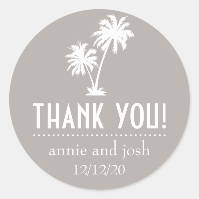Palm Tree Thank You Labels (Sand Taupe Grey) (Front)