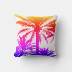 palm tree tiki sunset pink orange purple throw pillow