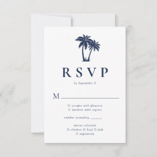 Palm Tree Tropical Beach Navy RSVP Card