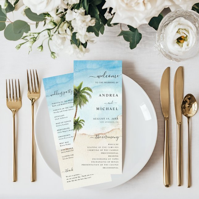 Palm Tree Tropical Beach Ocean Destination Wedding Program (Creator Uploaded)